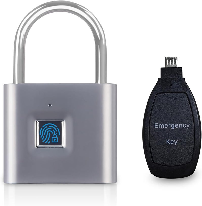 KENRONE Fingerprint Padlock with Emergency Key, IP66 Waterproof and Rustproof, Outdoor Indoor Universal Smart Lock for Warehouses, Gym, Schools, Homes, Office Cabinets(Sliver-Plus) - Image 1